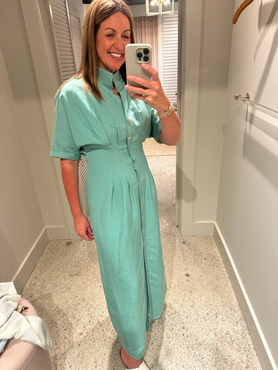 Emily Mccarthy Dresses & Skirts - Button-Front Mint Maxi Dress with Tailored Waist